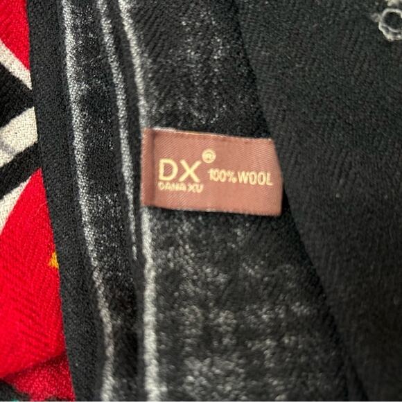 DX 100% Wool Large Maximalist Colorful Geometric Mandala Patterned Shawl, Wrap - Picture 12 of 16